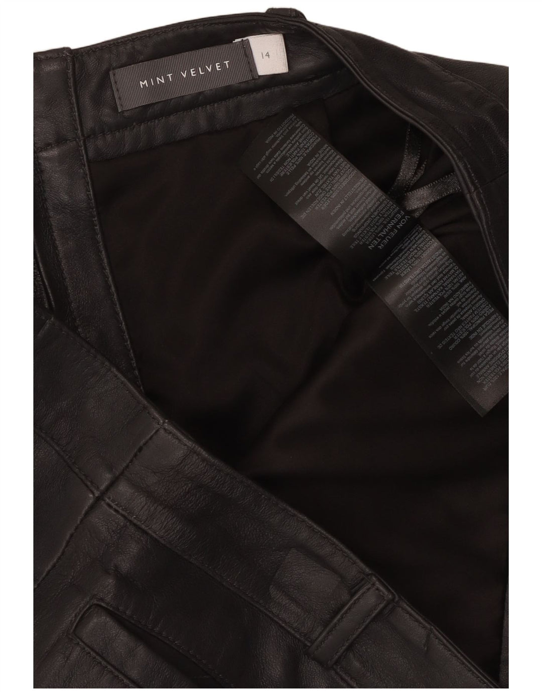 Saia feminina de couro MINT VELVET Reino Unido 14 grande W34 couro preto