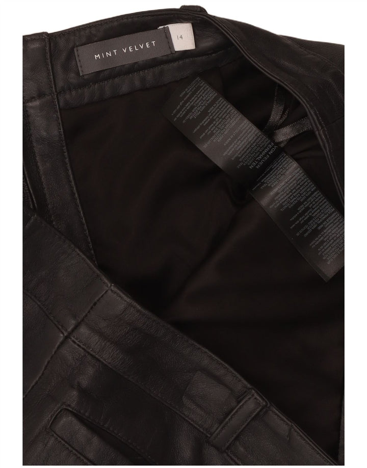 Saia feminina de couro MINT VELVET Reino Unido 14 grande W34 couro preto