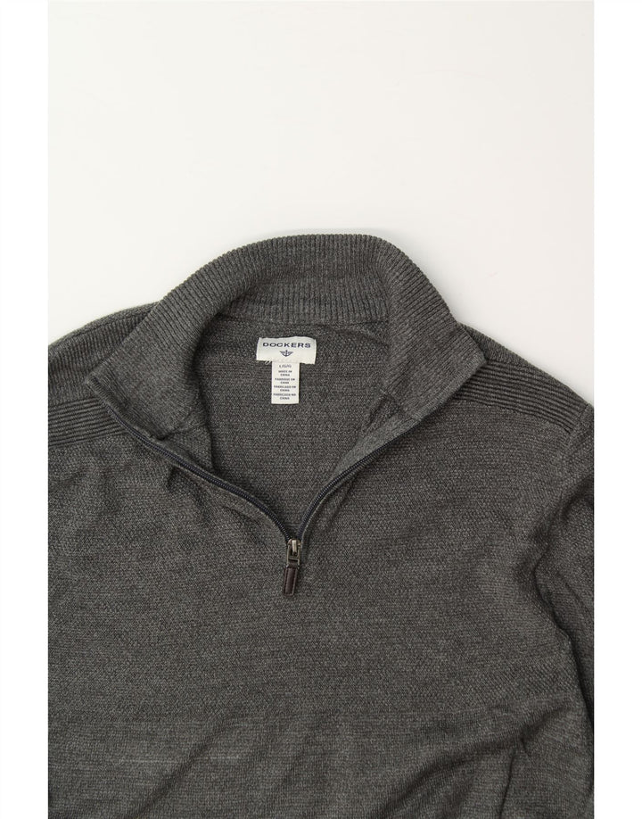 DOCKERS Mens Zip Neck Jumper Sweater Large Grey Acrylic Vintage Dockers and Second-Hand Dockers from Messina Hembry 