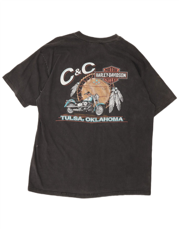Camiseta masculina Harley Davidson Tulsa, Oklahoma 1999 gráfica Top XL preta
