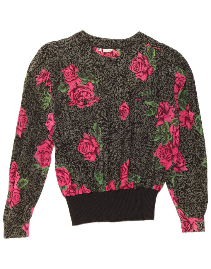 Blusa feminina de manga comprida FERRETTI IT 48 XL seda floral preta