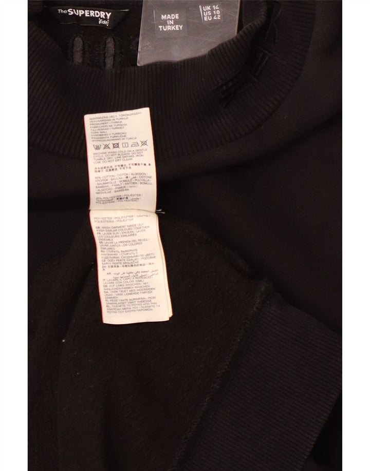 Vestido suéter feminino com moletom gráfico SUPERDRY Reino Unido 14 grande algodão preto