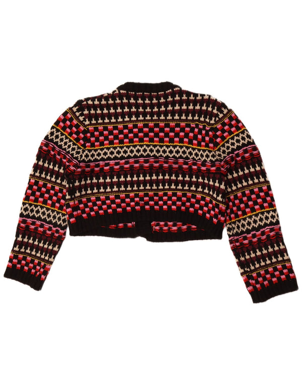 Zara Suéter Cardigan Feminino Solto Fit Reino Unido 14 Médio Multicolorido Geométrico