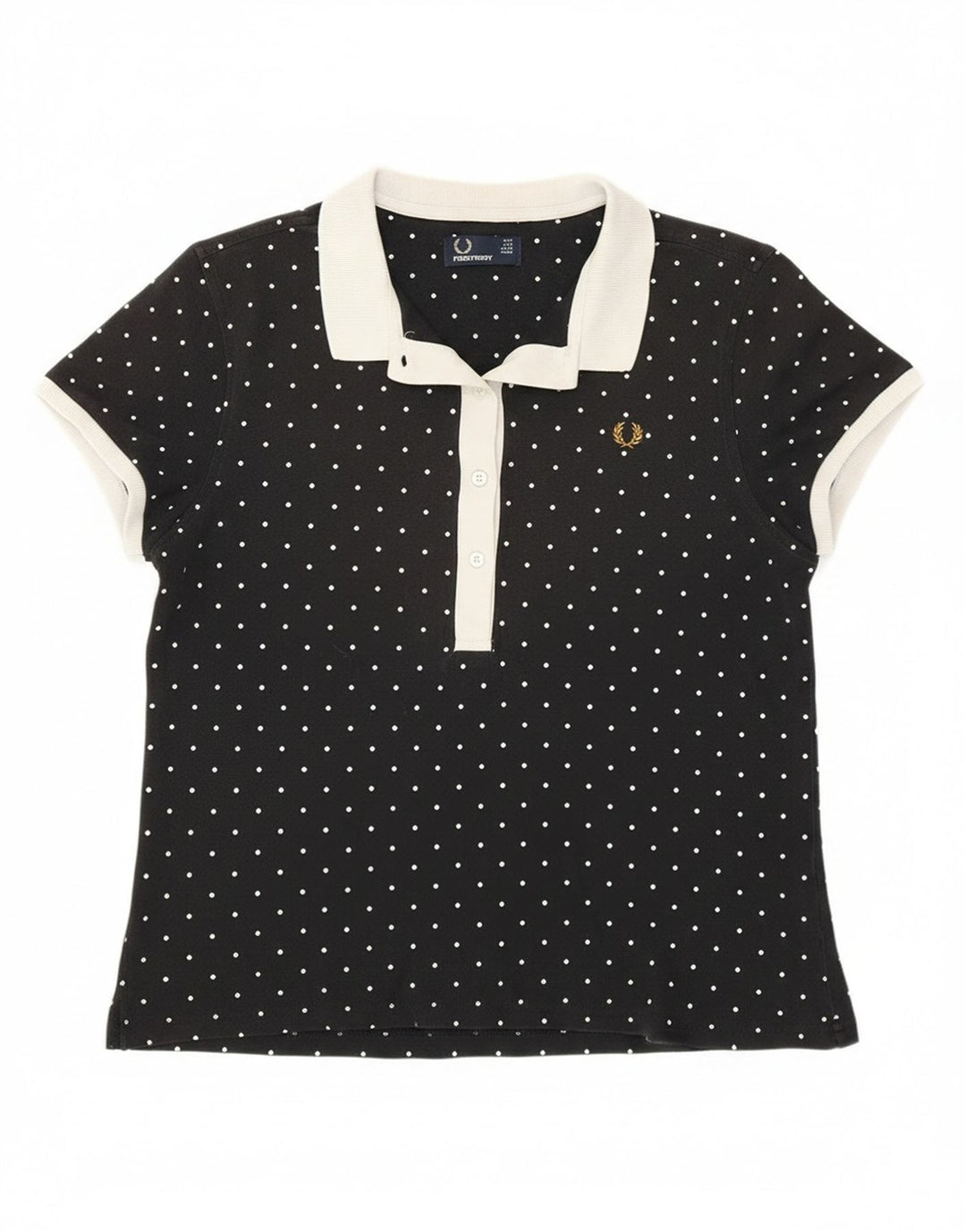 Camisa polo feminina Fred Perry Reino Unido 14 grande algodão manchado preto