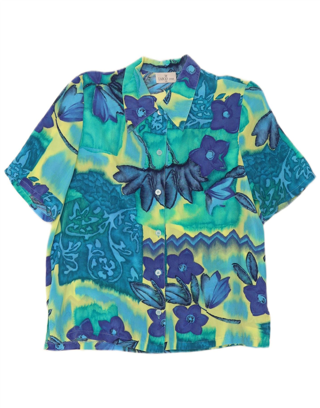 Blusa feminina VINTAGE manga curta UE 38 média floral multicolorida