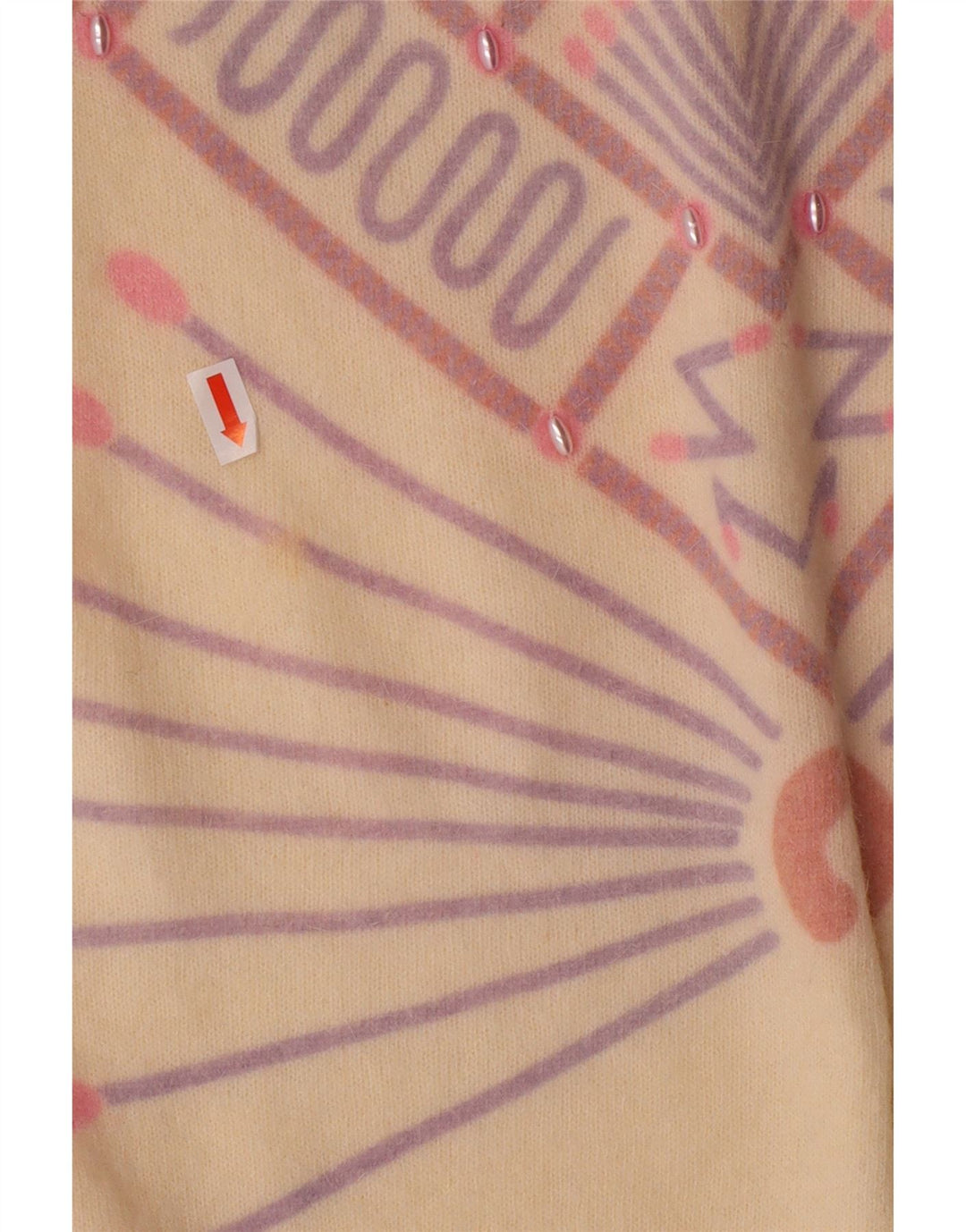 Suéter feminino VINTAGE com gola redonda, Reino Unido 16, grande, branco, geométrico