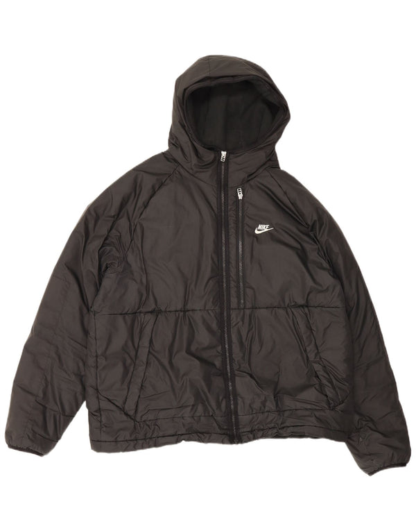 Jaqueta acolchoada com capuz Nike Therma-Fit masculina UK 42 XL poliéster preto