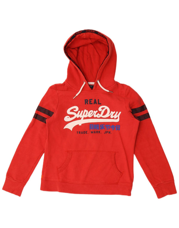Superdry feminino gráfico moletom com capuz UK 12 médio algodão vermelho