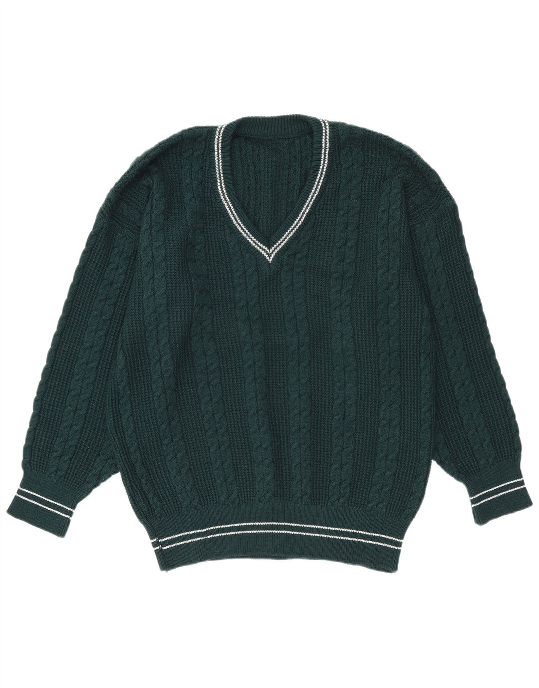 Suéter masculino vintage com decote em V grande listrado verde