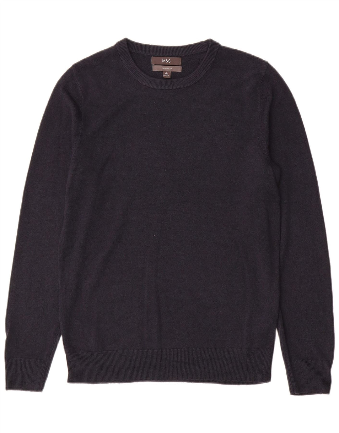 Suéter masculino Marks & Spencer com gola redonda, caxemira azul marinho pequeno