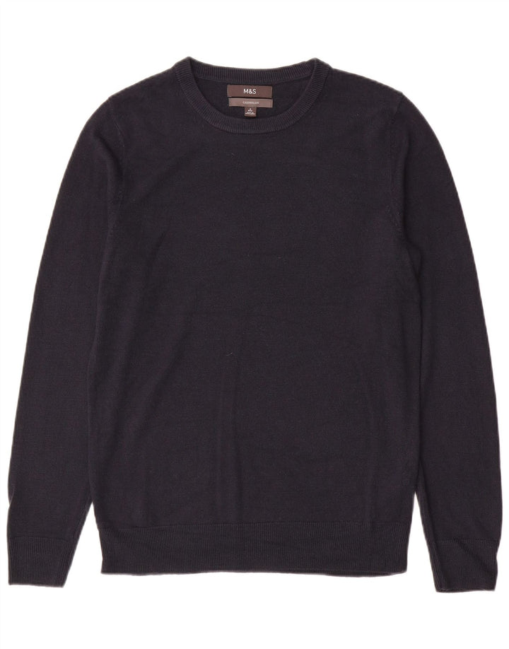 Suéter masculino Marks & Spencer com gola redonda, caxemira azul marinho pequeno
