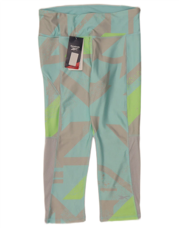 Leggings Capri Mulher Reebok UK 12/14 Poliéster Geométrico Turquesa Médio