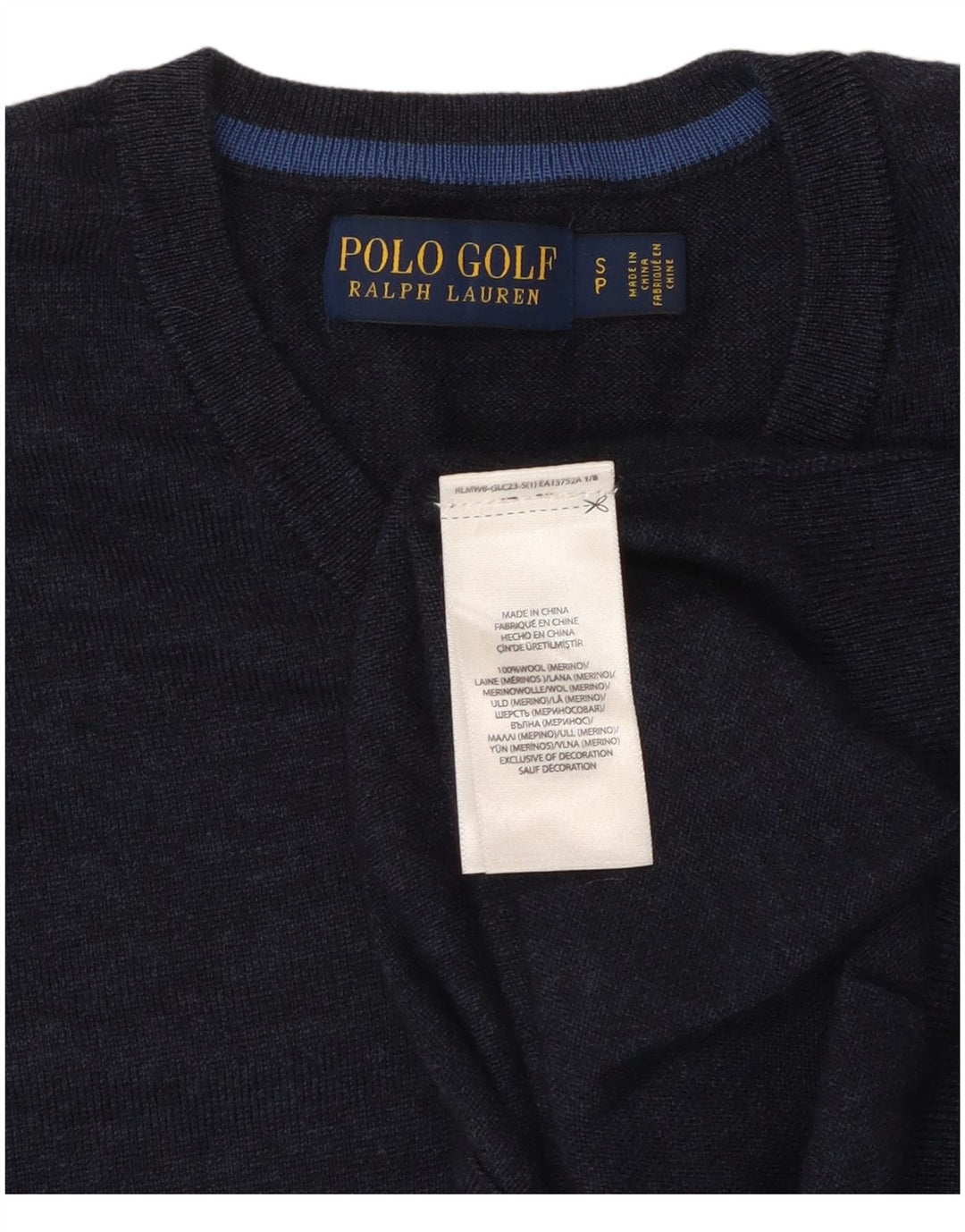 Suéter masculino POLO RALPH LAUREN com decote em V pequeno azul marinho lã merino
