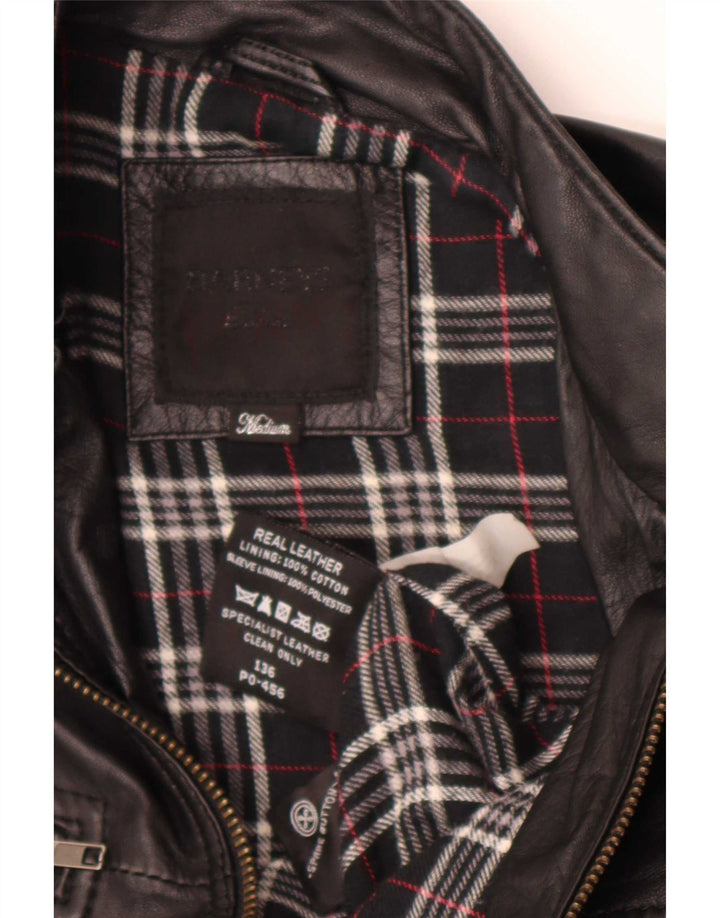 Jaqueta masculina de couro militar BARNEYS UK 38 média preta
