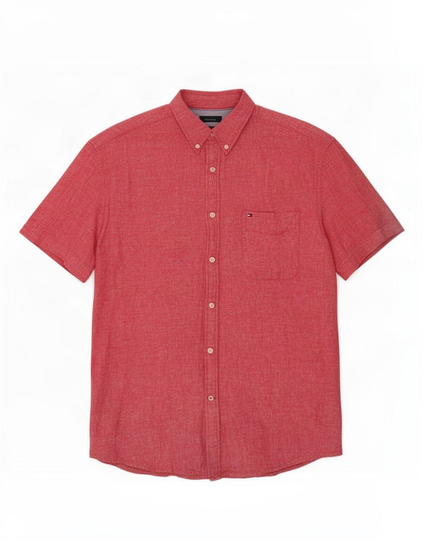 Tommy Hilfiger Camisa masculina de manga curta com ajuste personalizado XL de algodão vermelho