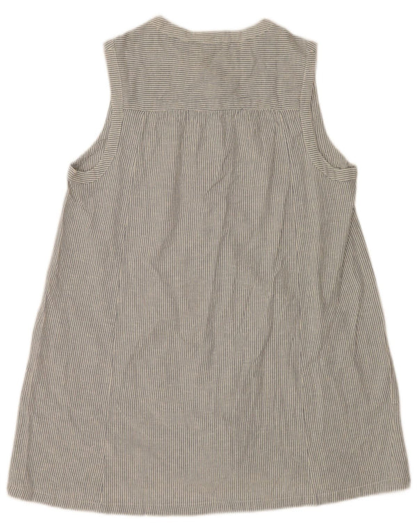 Vestido feminino Fat Face sem mangas UK 12 algodão risca de giz azul médio