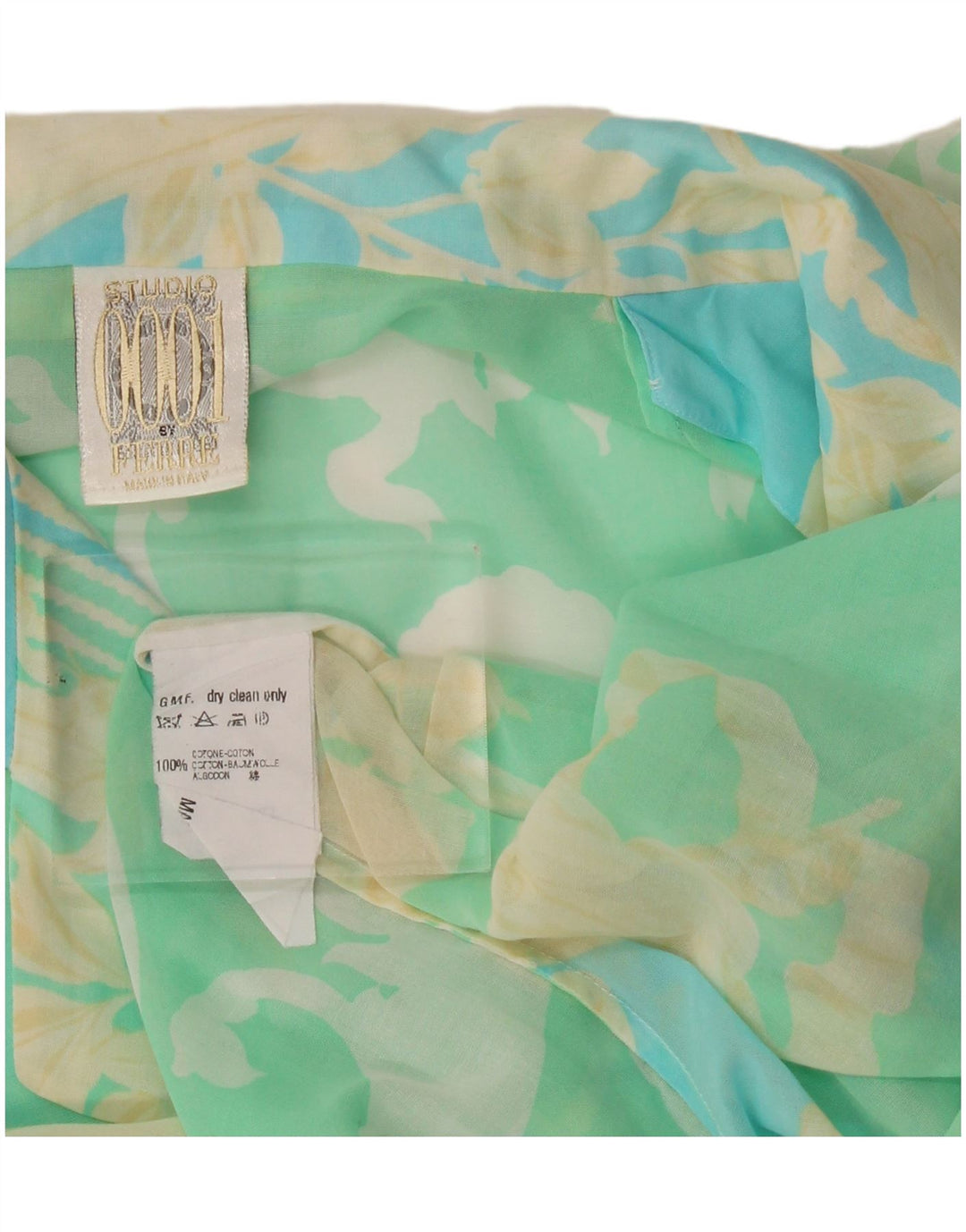 Blusa feminina Ferre com padrão abstrato Reino Unido 14 grande algodão verde