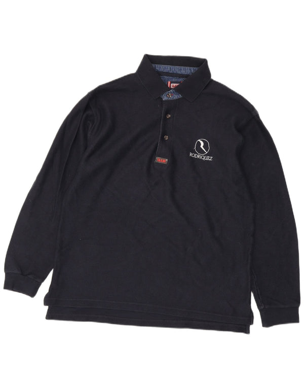 Camisa polo masculina Slam de manga comprida grande algodão azul marinho
