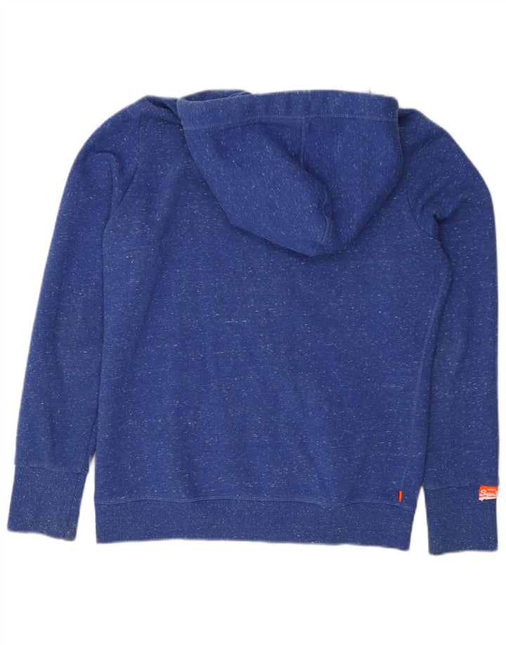 Suéter feminino com capuz e zíper SUPERDRY Reino Unido 16 grande algodão manchado azul
