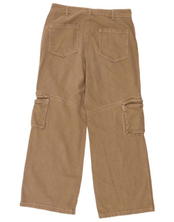 Calça cargo feminina Zara com perna larga, médio W28 L30 algodão bege