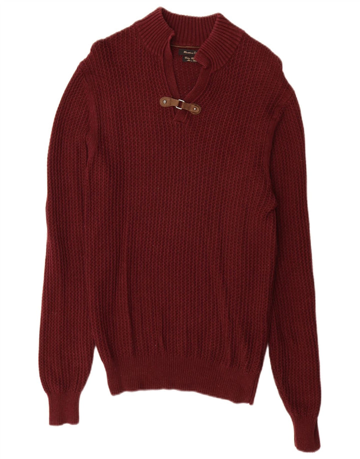 Suéter masculino Massimo Dutti com gola tartaruga, pequeno algodão borgonha