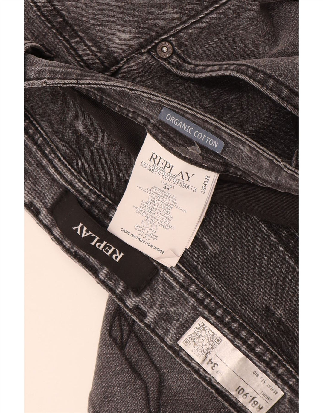 Shorts jeans masculino REPLAY W34 grande algodão cinza