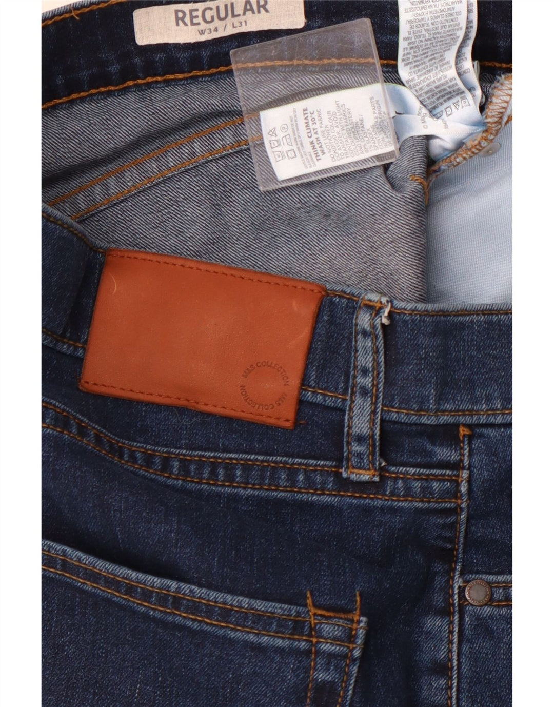 MARKS & SPENCER Masculino Regular Straight Jeans W34 L31 Azul Marinho Algodão