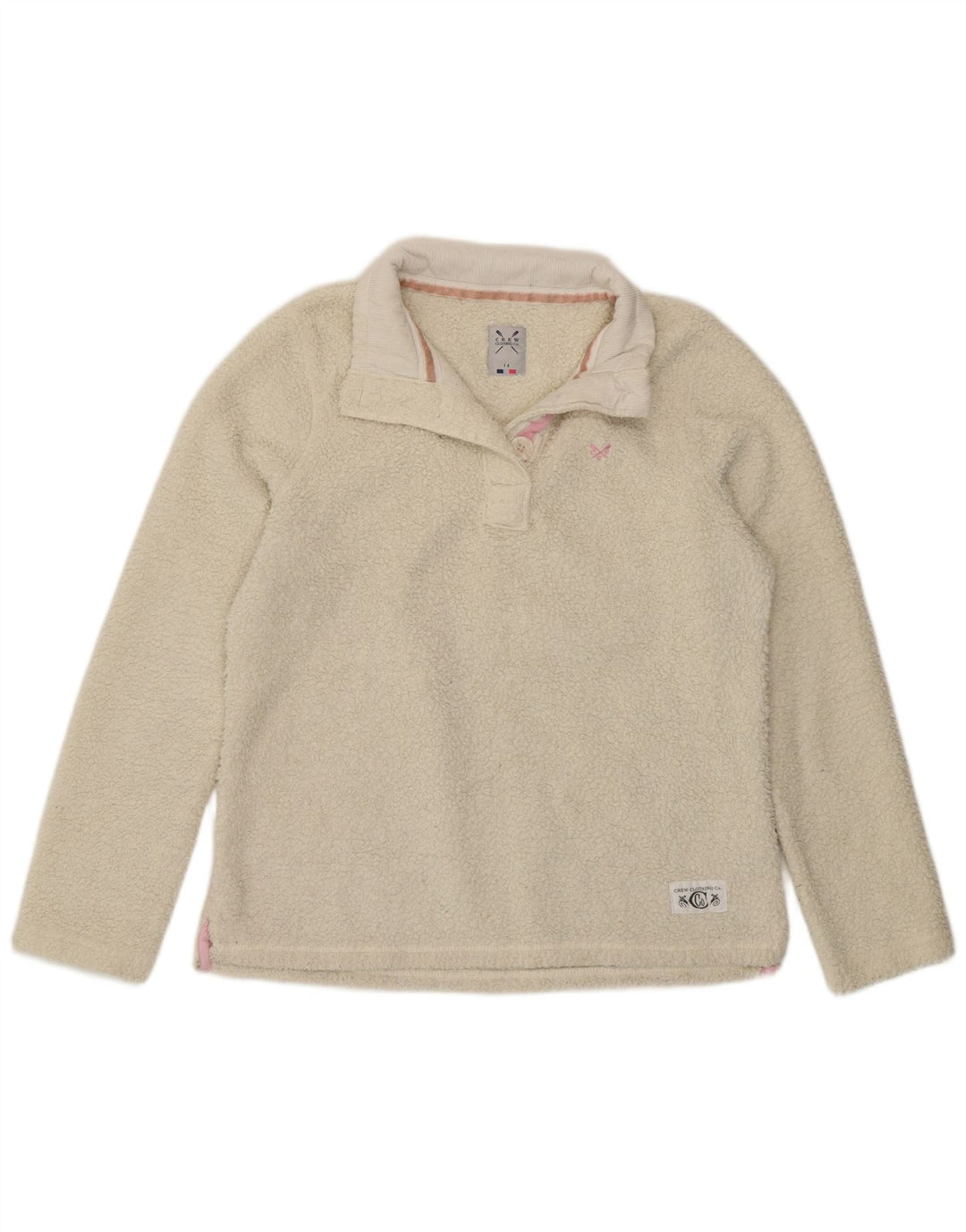 Jumper de lã feminino com gola redonda e gola redonda, poliéster branco grande Reino Unido 14