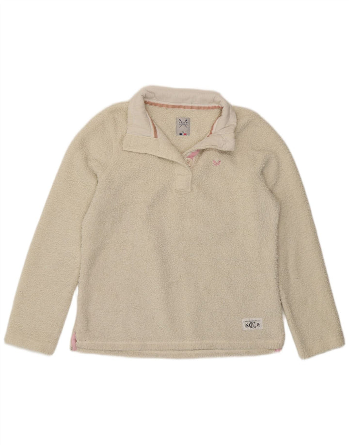 Jumper de lã feminino com gola redonda e gola redonda, poliéster branco grande Reino Unido 14
