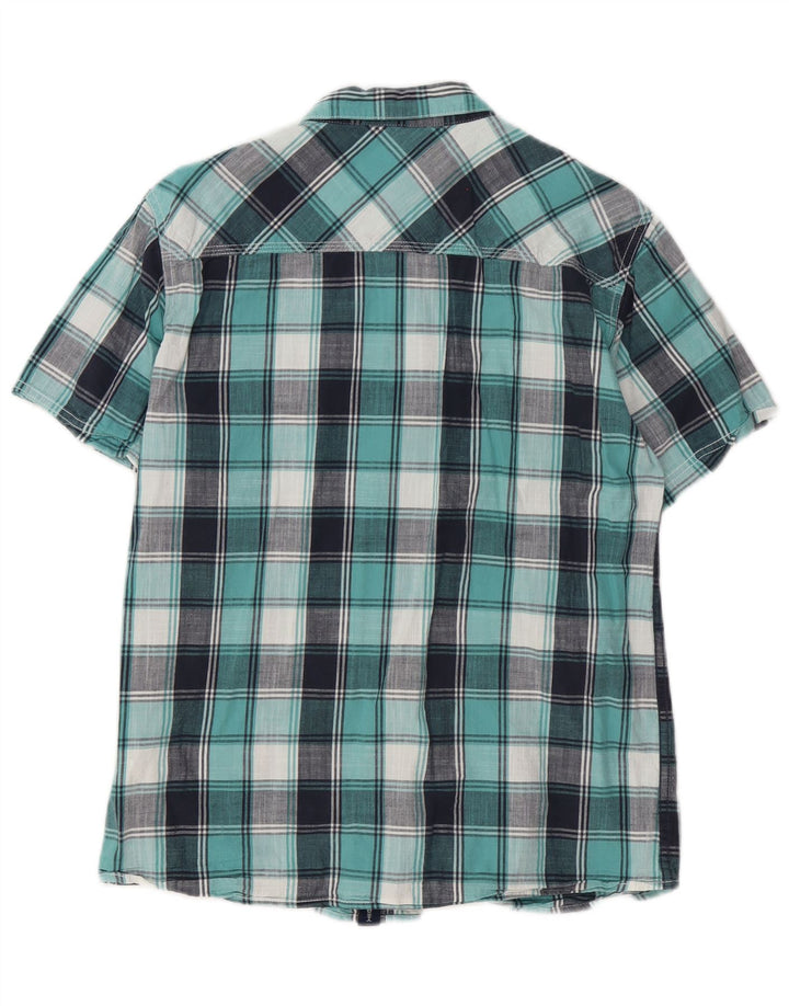 Camisa masculina de manga curta Weird Fish, algodão xadrez azul médio