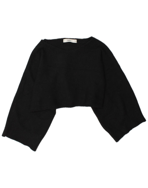Zara Womens Crop Oversized Top Manga Longa Reino Unido 14 Médio Preto