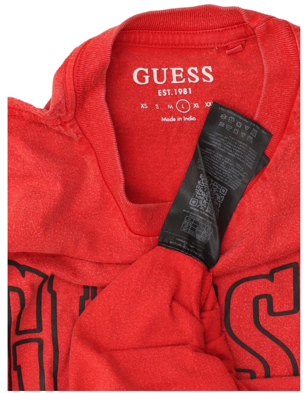 Camiseta masculina Guess com estampa gráfica grande de algodão vermelho