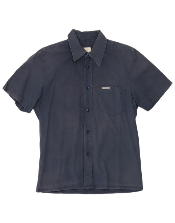 Camisa masculina de manga curta Calvin Klein Jeans azul marinho médio algodão