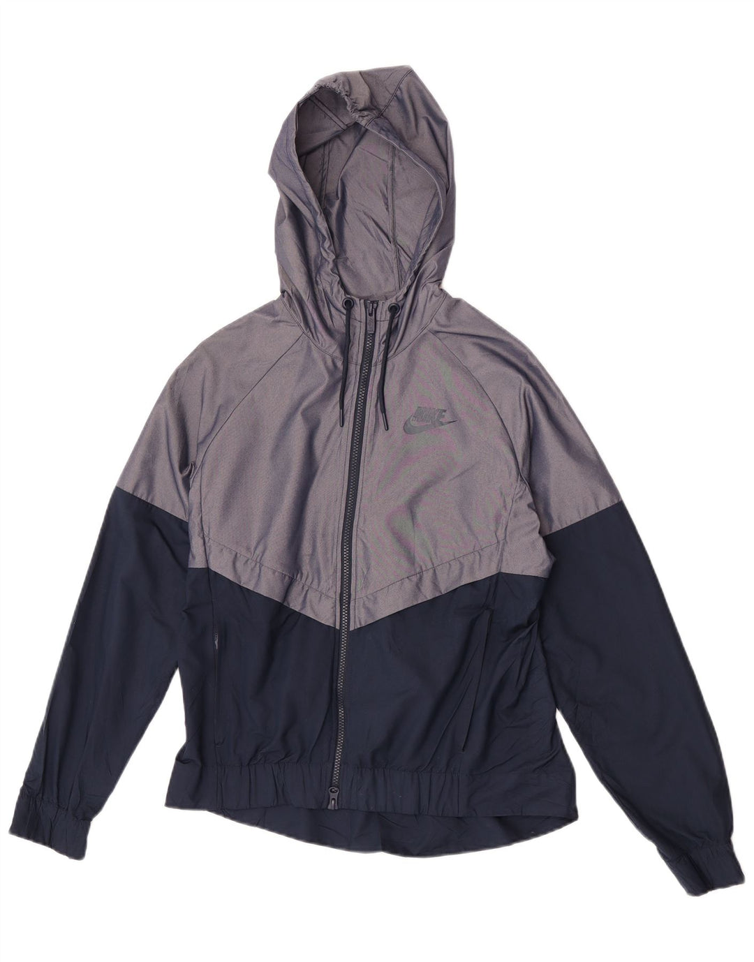 Jaqueta de chuva feminina Nike com capuz oversized UK 10 Small Grey Colourblock Nylon