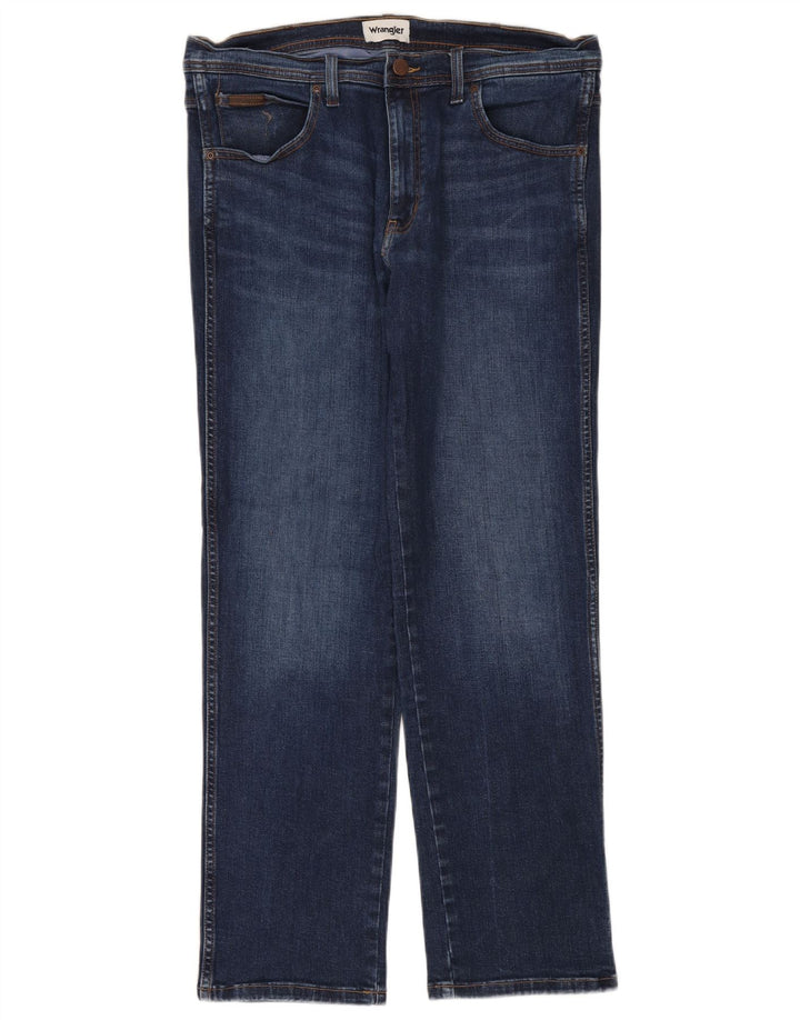 Wrangler Mens Straight Jeans W36 L32 Azul Algodão