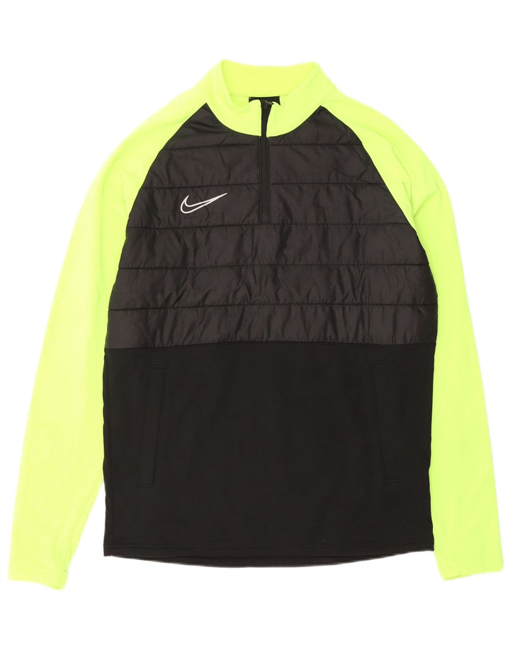 NIKE Masculino Dri Fit Zip Neck Pullover Treino Top Médio Preto Colourblock