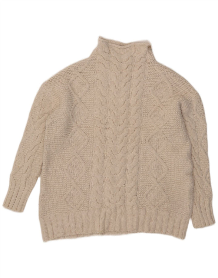 Zara Suéter feminino oversized com gola de tartaruga Reino Unido 14 acrílico branco médio