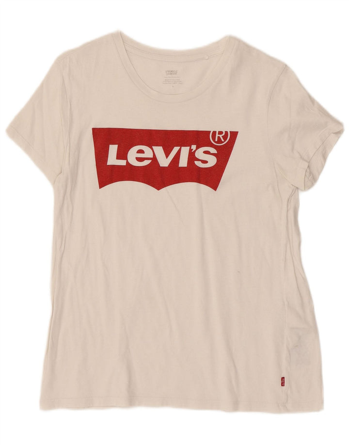 Camiseta feminina gráfica Levi's Top UK 12 algodão branco médio
