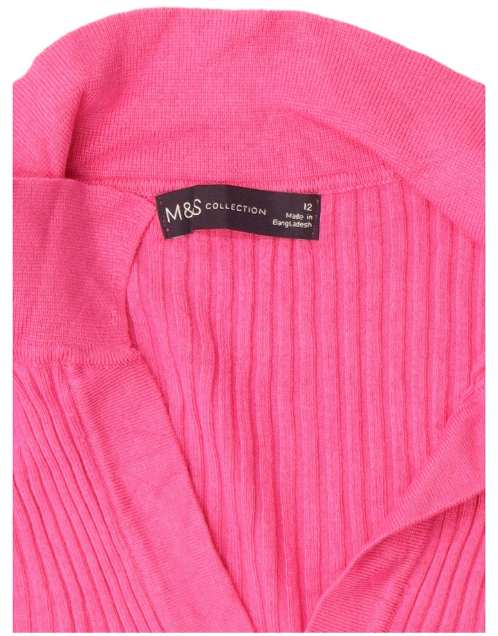 Suéter feminino Marks & Spencer com gola polo e viscose rosa médio UK 12