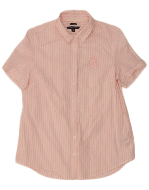 Camisa Tommy Hilfiger Feminina Manga Curta UK 14 Médio Listrado Rosa