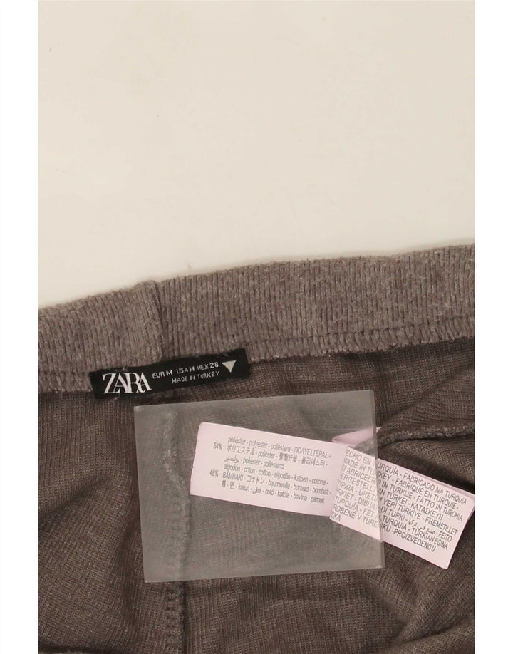 Zara Calça feminina cintura alta com perna larga Reino Unido 14 poliéster cinza médio
