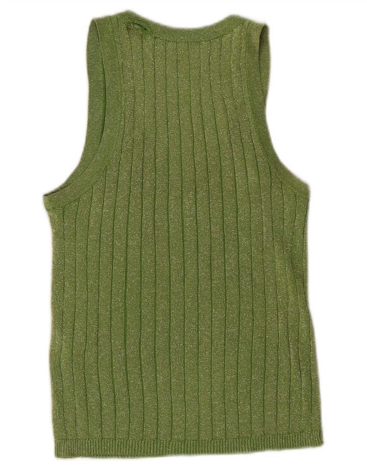 Colete feminino Zara UK 10 pequeno viscose manchada verde