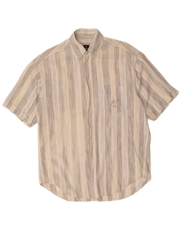 TRUSSARDI JEANS Camisa masculina de manga curta com ajuste solto, pequena listrada bege
