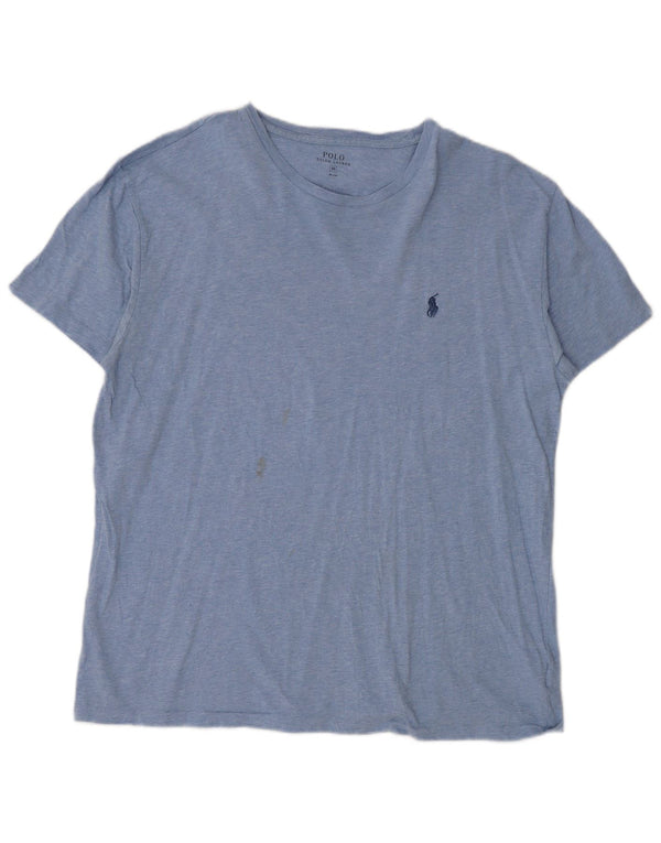 Camiseta masculina Polo Ralph Lauren Top de algodão manchado azul médio