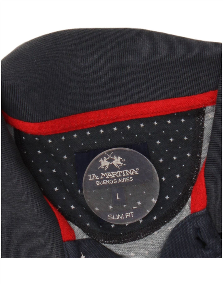 Camisa polo masculina La Martina com padrão abstrato slim fit grande azul marinho