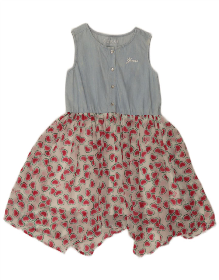 Guess Girls Vestido assimétrico com padrão abstrato sem mangas 4-5 anos Azul