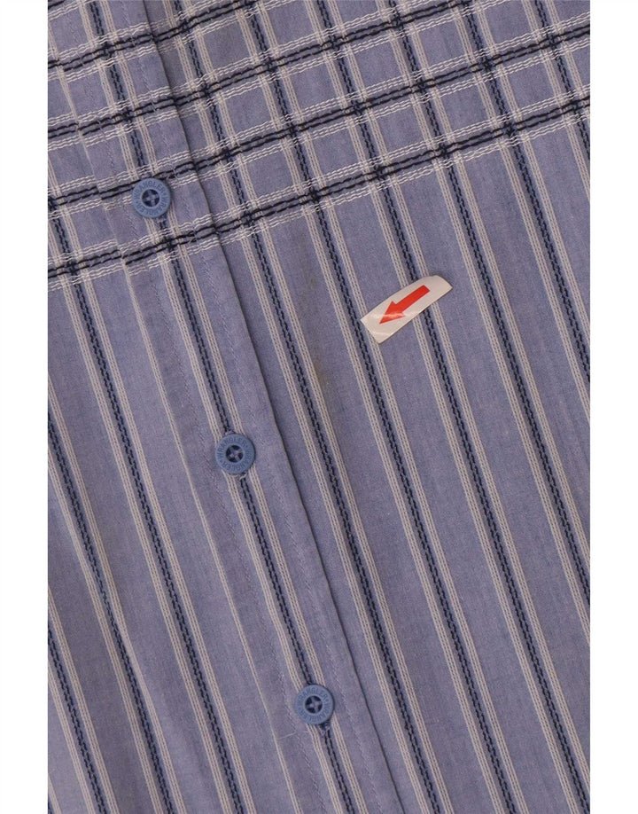 Wrangler Camisa masculina de manga curta grande algodão listrado azul