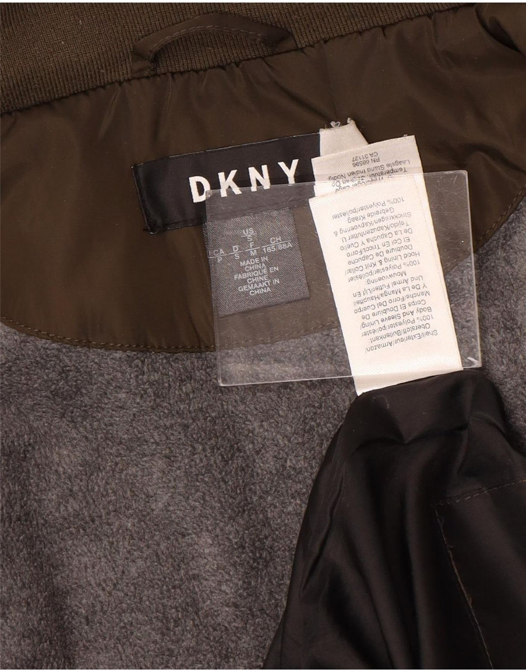 Jaqueta acolchoada com capuz feminino Dkny UK 10 poliéster marrom pequeno