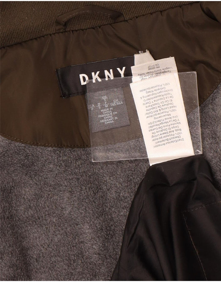 Jaqueta acolchoada com capuz feminino Dkny UK 10 poliéster marrom pequeno