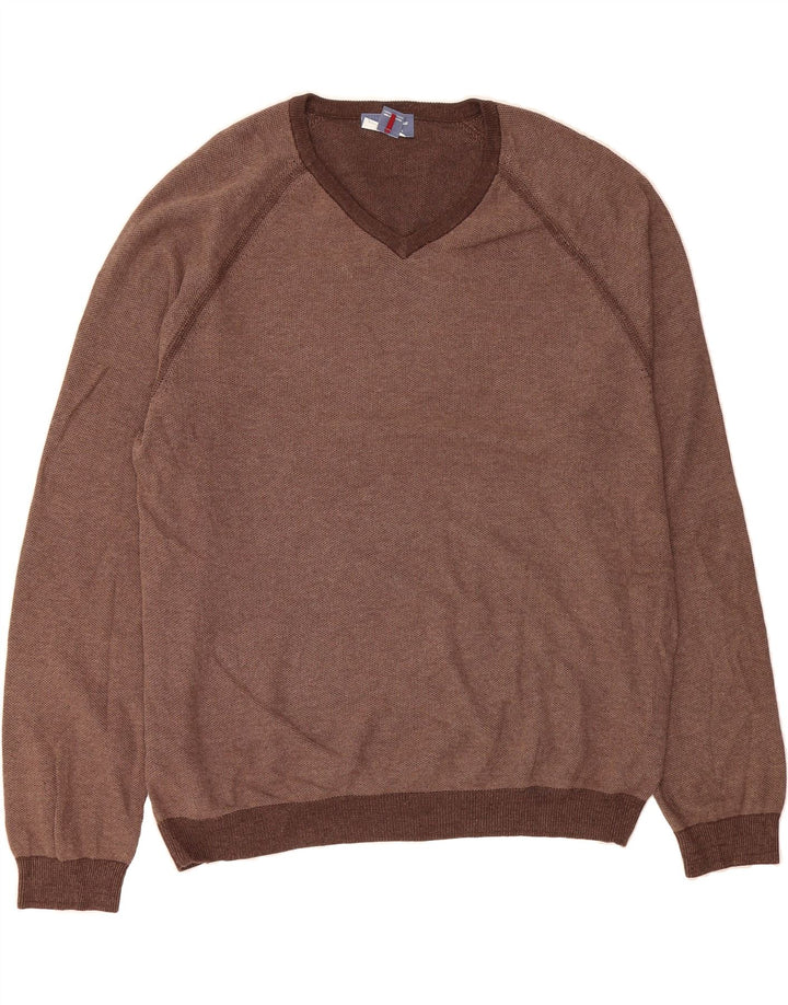 TOMMY BAHAMA Mens V-Neck Jumper Sweater 2XL Brown Cotton Vintage Tommy Bahama and Second-Hand Tommy Bahama from Messina Hembry 